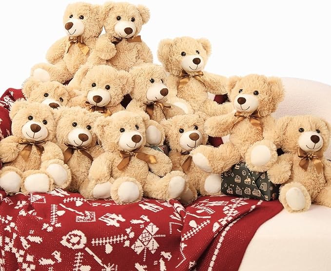 MorisMos 14'' Teddy Bears Bulk Plush Stuffed Bear 12 Pack Teddy Bears for Children, Wholesale Teddy Bears for Themed Birthday Wedding Party Favors, Charity Donation Supplies