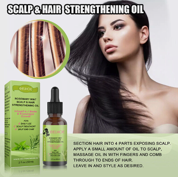59ml Natural Rosemary Mint Scalp Hair Strengthening Oil Infused Biotin Nourish