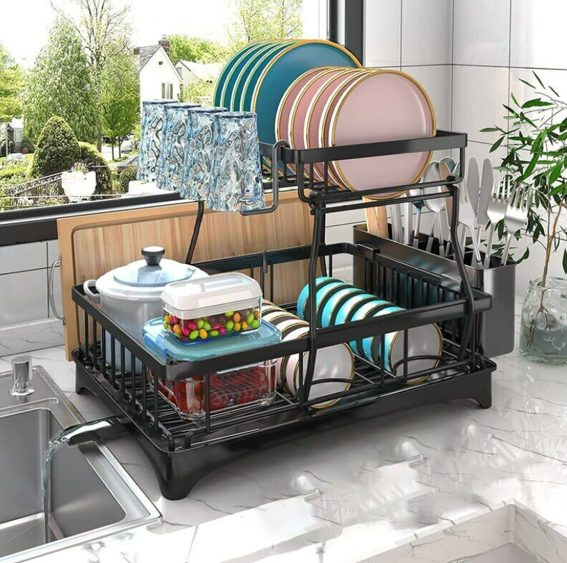 Adjustable Stainless Steel Kitchen Dish Drying Sink Rack Drain Strainer Basket